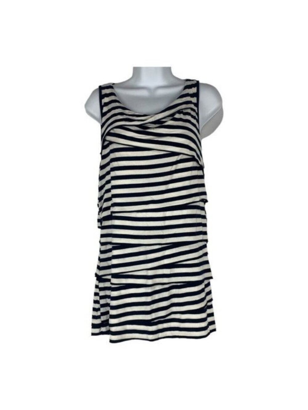 Vince Camuto Striped Sleeveless Draped Tank Top Black & White Womens Medium
